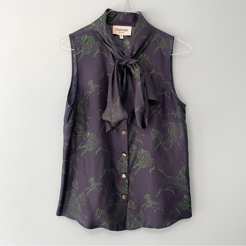 ELIZABETH MCKAY Sleeveless Bow Zebra Print Blouse - Picture 2 of 8